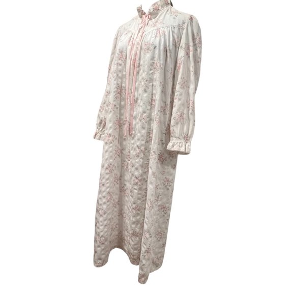 Appel Vintage Women's Prairie Zip Robe, Delicate Rose Pattern, White Pink, M - Picture 9 of 9